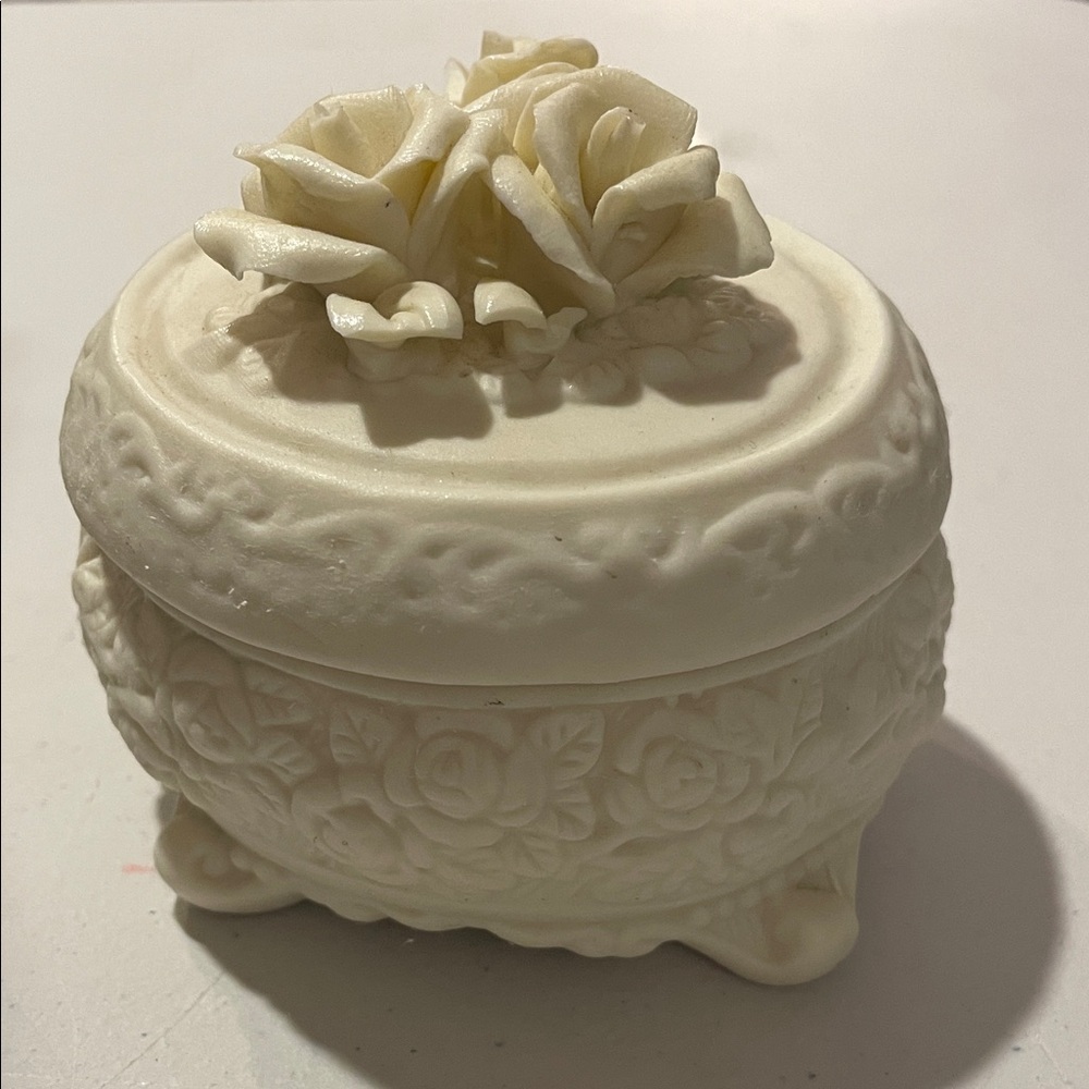 White Floral Ceramic Decorative Trinket Box